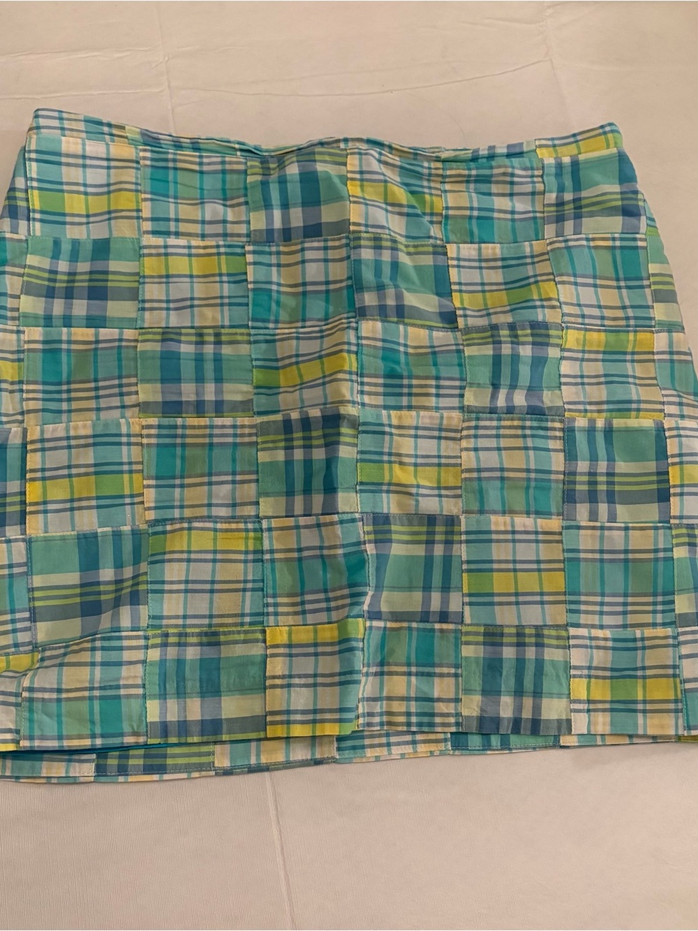 Talbots Plaid Patchwork Skirt in Teal & Yellow